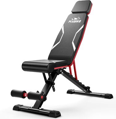 Регульована лавка для жиму FLYBIRD з підголівником, складана тренувальна лавка для домашнього спортзалу, підходить для користувачів до 195 см, 340 кг вантажопідйомність