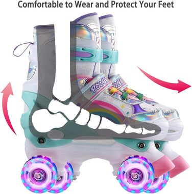 Роликові ковзани Sumeber для дітей з підсвічуванням, зручні та дихаючі, Quad Skates для дівчаток (Rouge, M(35-38))