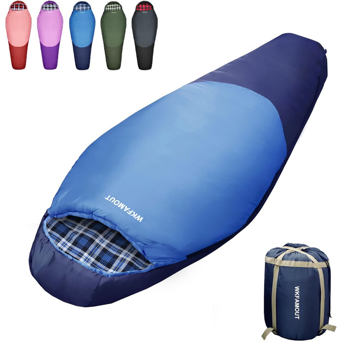 Спальний мішок WKFAMOUT Mumienschlafsack Outdoor -12°C-0°C [500GSM] з фланелі для кемпінгу та подорожей. Підходить для дорослих та дітей. Зручний, теплий, машинне прання.