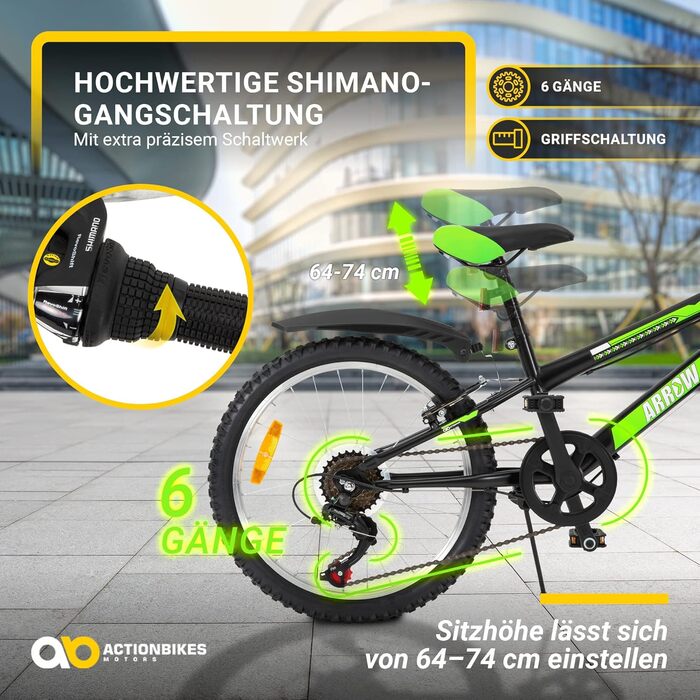 Дитячий велосипед Actionbikes Arrow 20/24 дюймів, 6 швидкостей, V-Brake, захист крил, для хлопчиків і дівчаток, від 6 до 12 років
