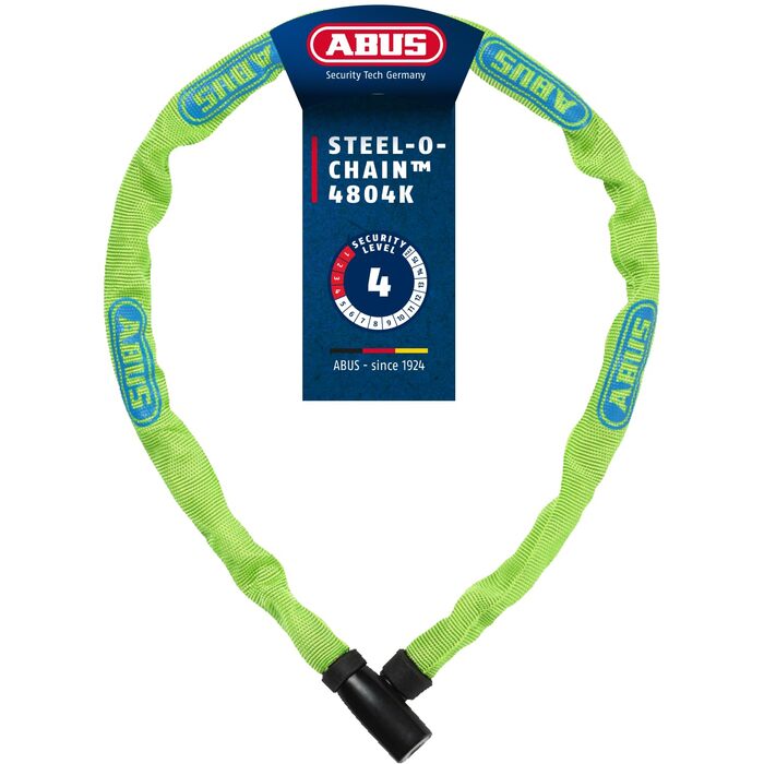 Ланцюговий замок для велосипеда ABUS Steel-O-Chain 4804K зі спеціальної сталі, рівень безпеки 4, зелений (Lime), 75 см