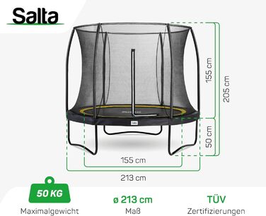 Круглий вуличний батут Salta Comfort Edition ⌀213/305/366см - комплект з захисним покриттям, сіткою та пружинами (TÜV geprüft, чорний/зелений/рожевий)