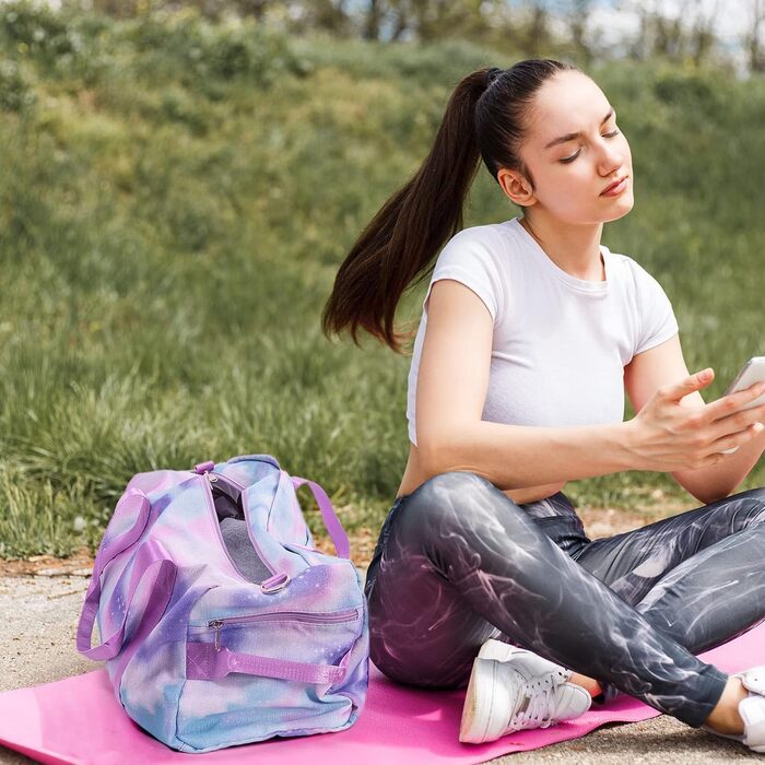 Дитяча спортивна сумка-рюкзак з відділенням для взуття та мокрою одежі, для плавання, гімнастики, танців, для дівчаток, яскрава, з принтом 'Райдуга', фіолетовий колір
