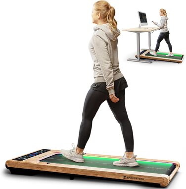 Біговий доріжки Sportstech sWalk для дому, Walking Pad, 1-8 км/год, під стіл, нахил 11,5%, тиха, з підключенням до додатку, вантажопідйомність 120 кг, компактний, LCD дисплей, для дому, колір дерево коричневий