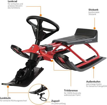 Дитячий санний боб Monzana SR 400red - 75 кг, з гальмом, спинкою та ручкою