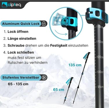 Телескопічні трекінгові палиці з карбону та алюмінію для скандинавської ходьби, регульовані 65–135 см, ергономічні, сині