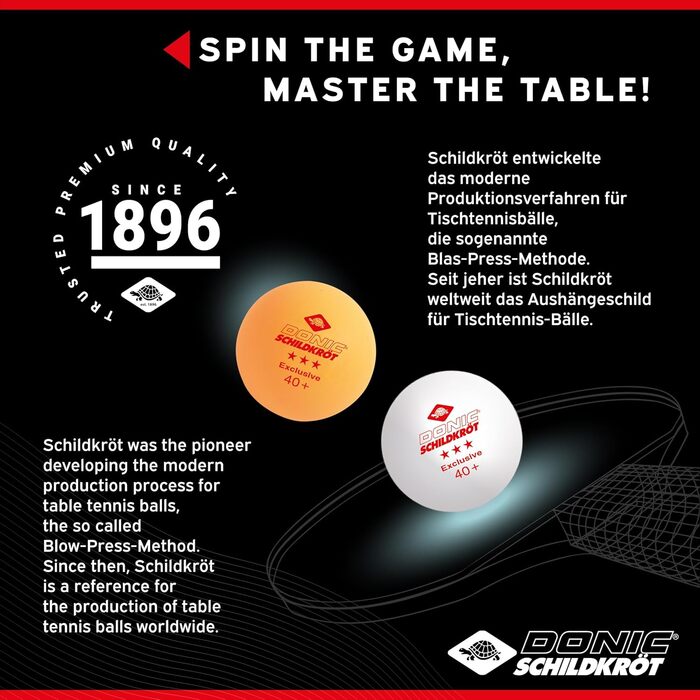М'яч для настільного тенісу Donic-Schildkröt Exclusive 3 зірки, полімерний, 40+ якість, для інтенсивного тренування та розваг, білий, помаранчевий або кольоровий мікс, 6/3 шт.