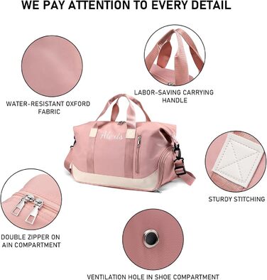 Персоналізована спортивна сумка для залу з вишивкою, жіноча дорожня сумка 35Л з відділеннями для взуття та вологих речей, синя