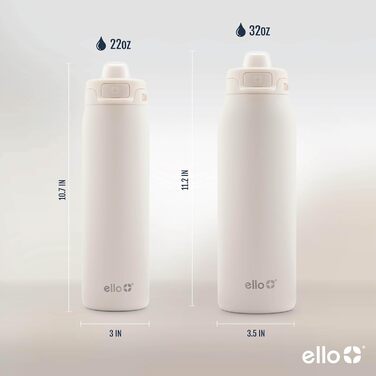 Термос-бутилка Ello Pop & Fill 950 мл із нержавіючої сталі, кремова, подвійні стінки, вакуумна ізоляція, швидке наповнення, герметична, багаторазова, BPA-free