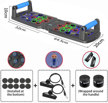 Дошка для віджимань з таймером та еластичним тросом - тренажер для пресу та грудей, чорний