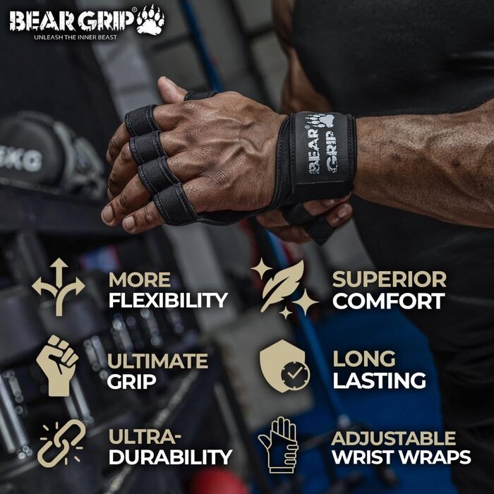 Рукавички для тренувань Bear Grip M (чорні) – захист долонь для кросфіту, бодібілдингу, пауерліфтингу