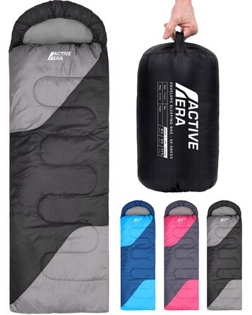 Спальник Active Era Premium Mumienschlafsack 250 GSM: Зимовий та літній, 0°C - 15°C, для кемпінгу, фестивалів, водонепроникний, ультралегкий, чорний