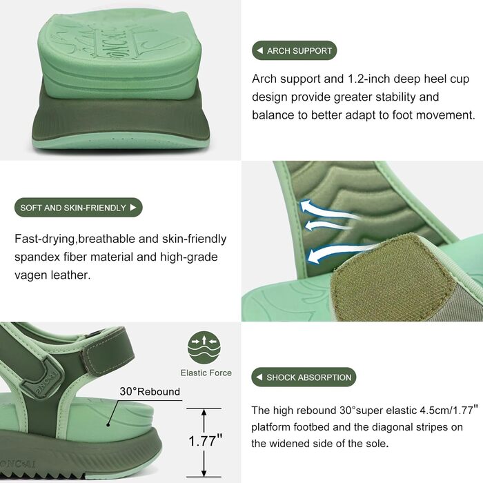 Сндалі жіночі ONCAI Wander з ортопедичною устілкою та підтримкою склепіння стопи, зелені, розмір 40.5 EU