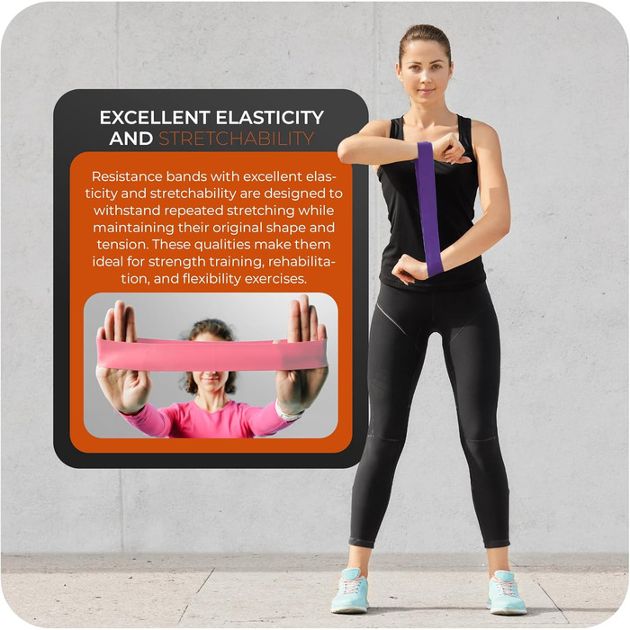 Фітнес-еластичні стрічки 5 рівнів опору, латекс, з сумкою для перенесення, для фітнесу, пілатесу, йоги, тренувань вдома та в залі, різні кольори для різного опору (рожевий та фіолетовий дует)