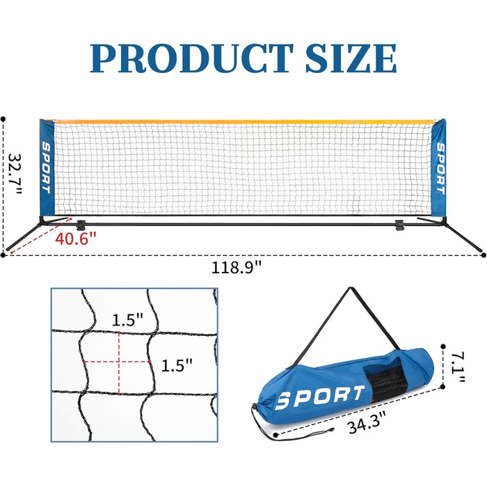 М'ячна сітка для тенісу 3 м для заднього двору, складана тренувальна сітка для під'їзду, легка, портативна, для дітей, простий монтаж з сумкою, для використання в приміщенні та на вулиці