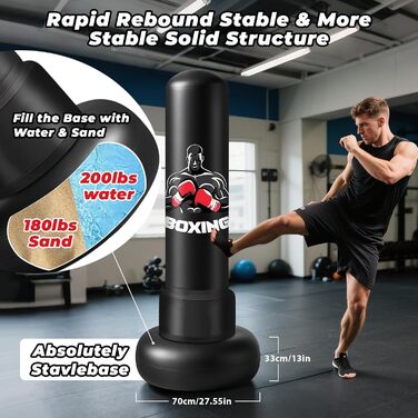 Важкий боксерський мішок для дорослих 180 см з рукавичками та насосом, наповнений повітрям, для боксу, кікбоксингу, таеквондо, подарунок