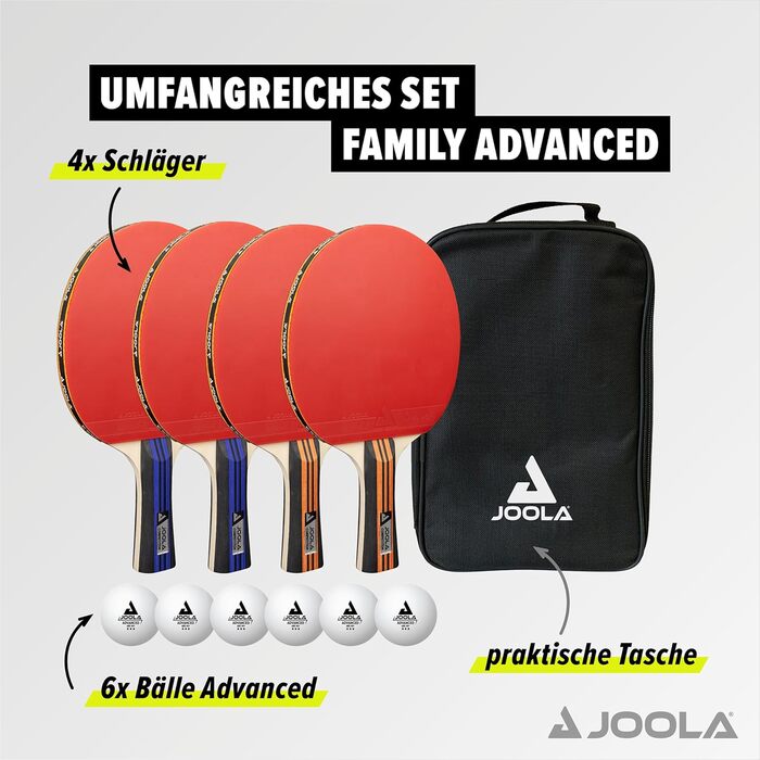 JOOLA набір для настільного тенісу Family Advanced: 4 ракетки, м'ячі, сумка