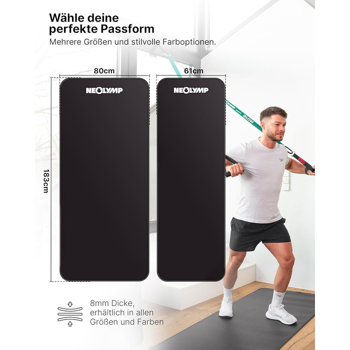 NEOLYMP Fitness Mat: Товста, неслизька килимок для фітнесу з електронною книгою та ремінком - для йоги, пілатесу, спорту, тренувань, сірий | 61 см