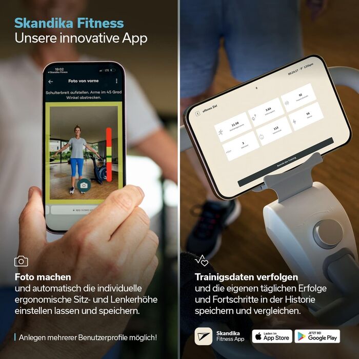 Skandika Ergometer Abisko Рожевий: Електричний велотренажер з EMS-опором, керуванням через додаток, автоматичним регулюванням сидіння та керма, 36 рівнів опору | Для дому