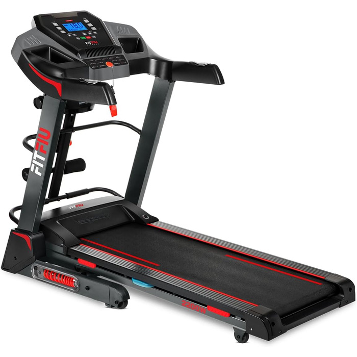 Біговий тренажер FITFIU Fitness MC-500 зі складною конструкцією, автоматичним нахилом, 18 км/год, пульсометром, Bluetooth та підключенням до додатків (Kinomap, Spax, Zwift), площа бігового полотна 41x123 см, максимальне навантаження 120 кг