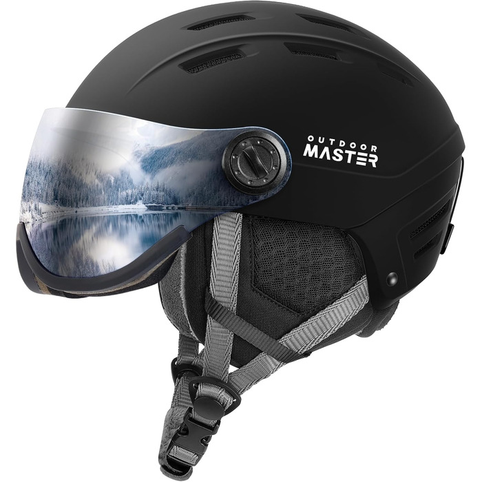 Шолом для сноубордингу та лижного спорту OutdoorMaster з маскою, захисний EPS-піна, 14 вентиляційних отворів, чорний, розмір M