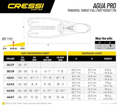 Ласти Cressi Agua Pro Vollfußflosse (40/41) - Сині, для дайвінгу та плавання, зручні, з потужним імпульсом