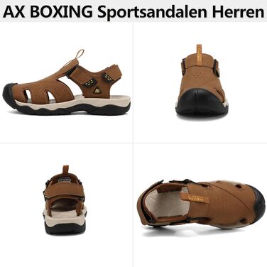 Чоловічі сандалі AX BOXING для трекінгу та спорту, літні відкриті, на липучці, дихаючі, антиковзкі, розмір 44 EU (коричневі)