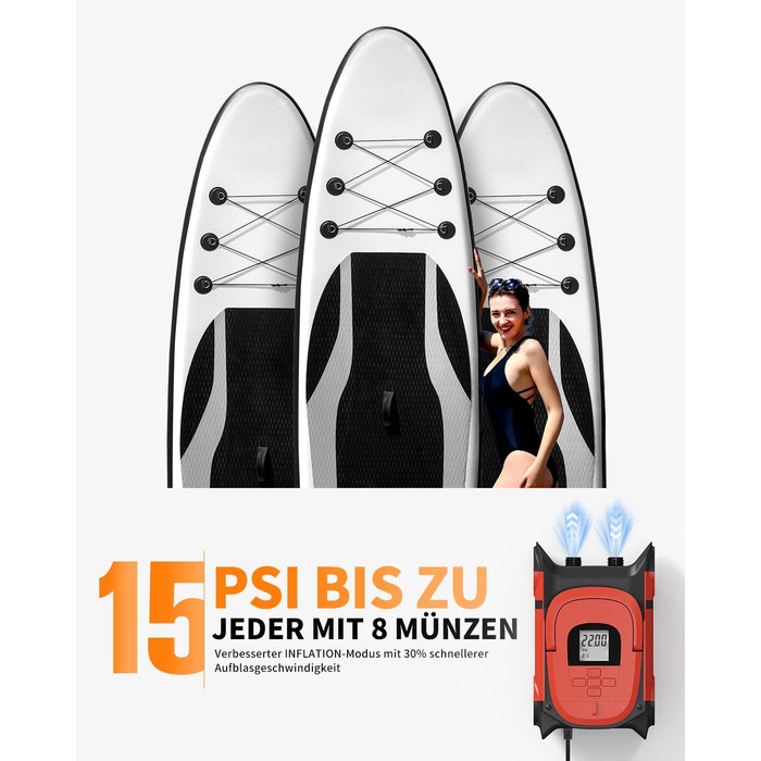 Насос для SUP-дошки GICLE 22PSI: електричний, портативний, для надувних SUP-дошок, човнів та водного спорту (білий/чорний)
