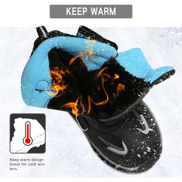 VITIKE Зимові черевики для дітей (хлопчики/дівчатка) - теплі, водонепроникні, для снігу та трекінгу, 33 EU, чорно-синій