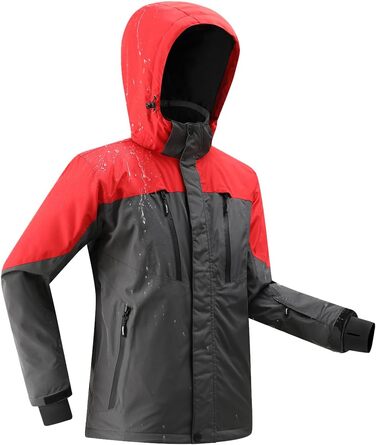 Чоловіча водонепроникна лижна куртка PHIBEE, зимова, тепла, від вітру, з капюшоном, червоно-сіра, XXL