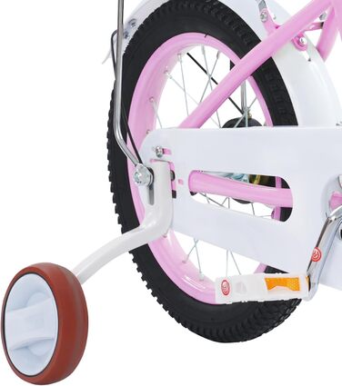 Дитячий велосипед 14 дюймів Retro стиль з додатковими колесами, заднім сидінням, кошиком, регульованою висотою. Підходить для дітей 3-7 років, рожевий.