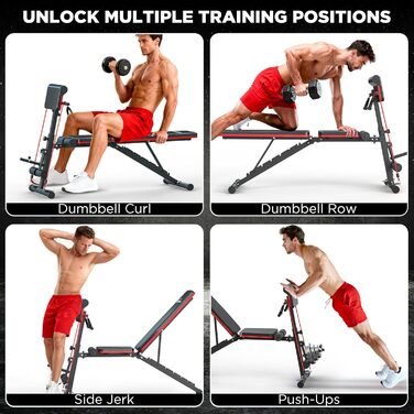Складана тренажерна лава для дому з жимовою лавою, розгиначем ніг та подушкою Preacher Curl, римський стул, тренажер спини, вантажопідйомність 350 кг, для силових тренувань, домашній спортзал, комплексне тренування