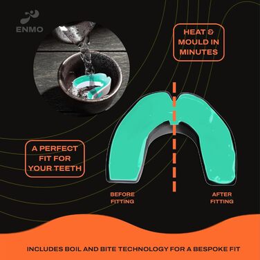 Захисний капу для спорту Enmo Maxilla Pro: для дорослих та дітей (10+), з чохлом. Підходить для регбі, боксу, хокею та контактних видів спорту. Капу з функцією формування під індивідуальну форму, дихальним каналом, тришаровий, білий/блакитний.