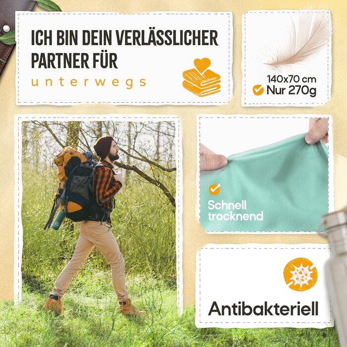 Рушники для туризму Backpacker's Journey з мікрофібри (S, M, L, XL). Набір туристичних рушників: легкі, швидковисихаючі, вбираючі та антибактеріальні. SET: XL & L з 2 кишенями, колір - бірюзовий
