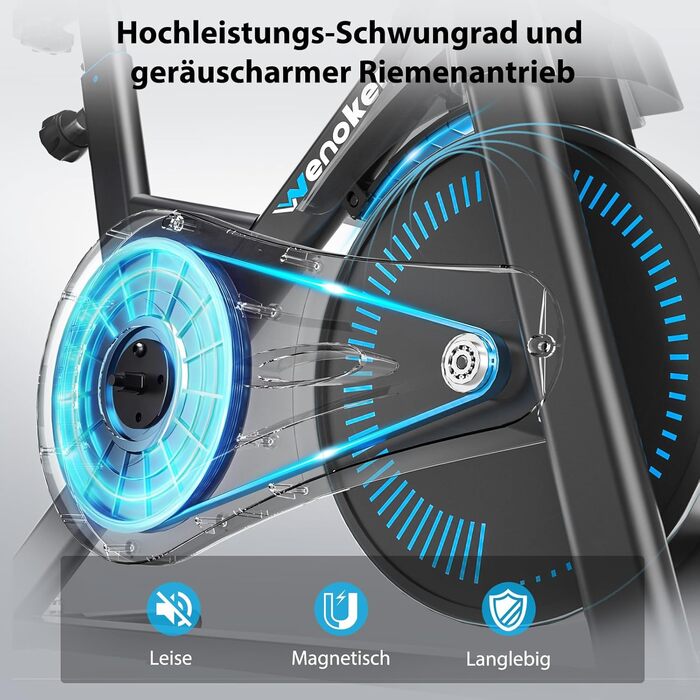 Велотренажер Wenoker з регульованим магнітним опором, ергометр, фітнес-велосипед з LCD-монітором, тримачем для планшета, Bluetooth, для дому, до 160 кг, блакитний