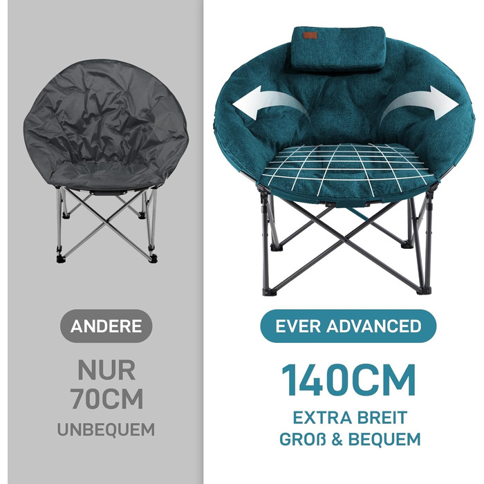 Крісло для кемпінгу EVER ADVANCED Luxus Moonchair XXL: велике, складне, 150 кг, зелене