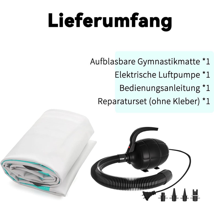 Airtrack BESTS мат гімнастичний 300x100x10 см, зелений: для дому, фітнесу, йоги, спорту з насосом та сумкою