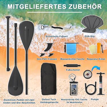 Надувний SUP Борд Devoko для SUP, каякінгу, риболовлі та йоги, 330x76x15 см, до 130 кг, з аксесуарами, бежевий