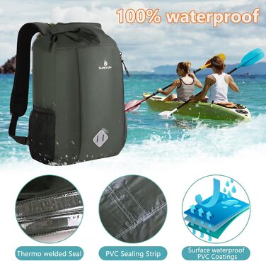 Водонепроникний рюкзак Dry Bag 20L, IPX8, з кишенею для телефону, для плавання, каякінгу, рафтингу, кемпінгу (Зелений)
