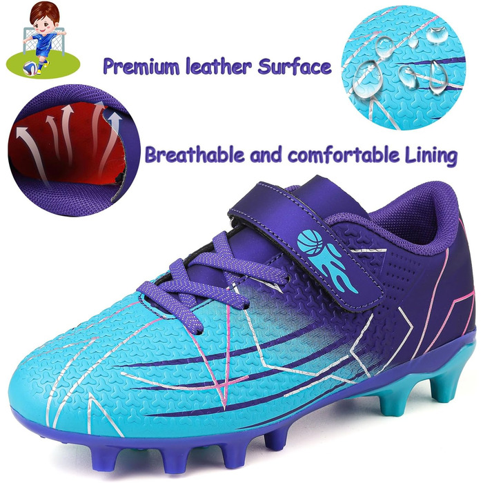 Дитячі футбольні бутси з шипами, професійні, для хлопчиків та дівчаток, спортивне взуття, розмір 38 EU, блакитний/фіолетовий