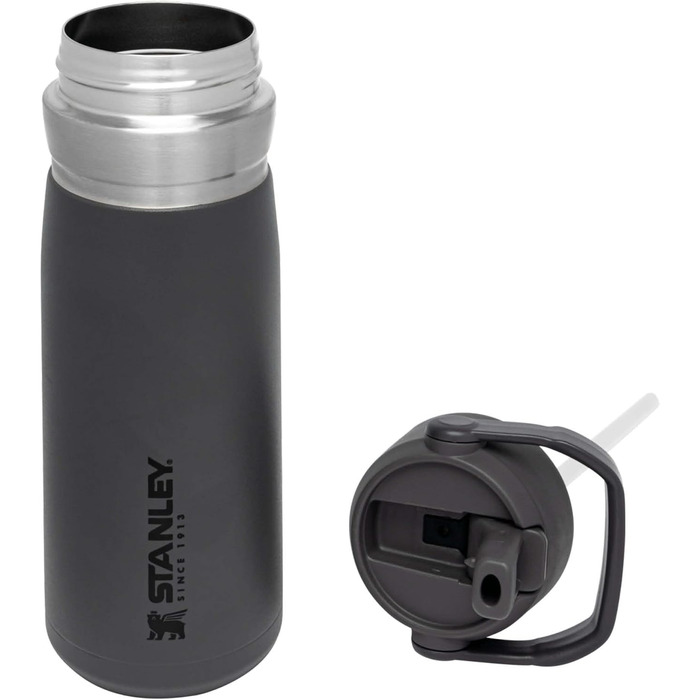Термобутилка Stanley Iceflow Flip Straw з нержавіючої сталі, 0.65 л, з трубочкою, утримує холод 12+ годин, герметична, BPA Free, підходить для посудомийної машини, колір чорний