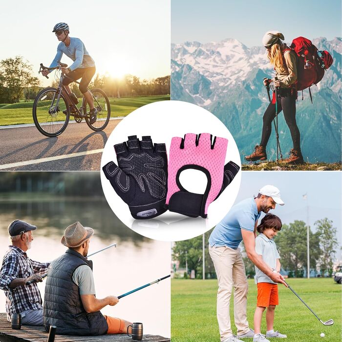 Велосипедні рукавички для жінок та чоловіків MTB, тренувальні, спортивні, напівпальцеві. Підходять для шосе та гірського велосипеда, силових тренувань. Антиковзкі, літні рукавички, рожевий, L