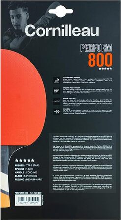 Ракетка для настільного тенісу CORNILLEAU Perform 800 Indoor — професійна, ITTF-накладки (5 зірок), технології AERO та OFC для максимального спіну, 5-шаровий дерев'яний лист