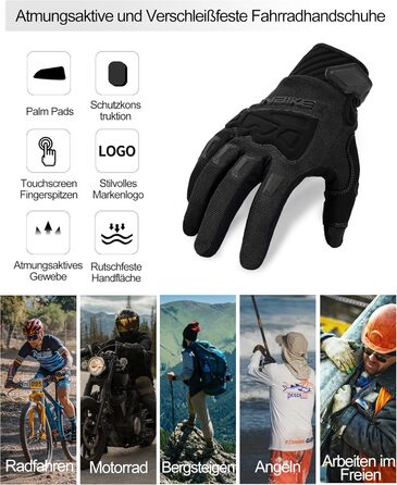 Рукавички INBIKE для MTB, Motocross: повний захист, TPR накладки на пальці, SCR-Pad, чорний, розмір M