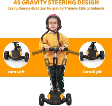 Дитячий роликовий самокат Kinderroller з LED-колесами, регульована висота, складний, від 3 років