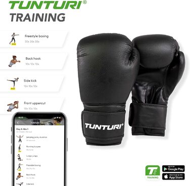 Боксерські рукавички Tunturi Allround 10oz для тренувань на мішку, різних єдиноборств і спарингу, жорсткий PU, чорні/білі