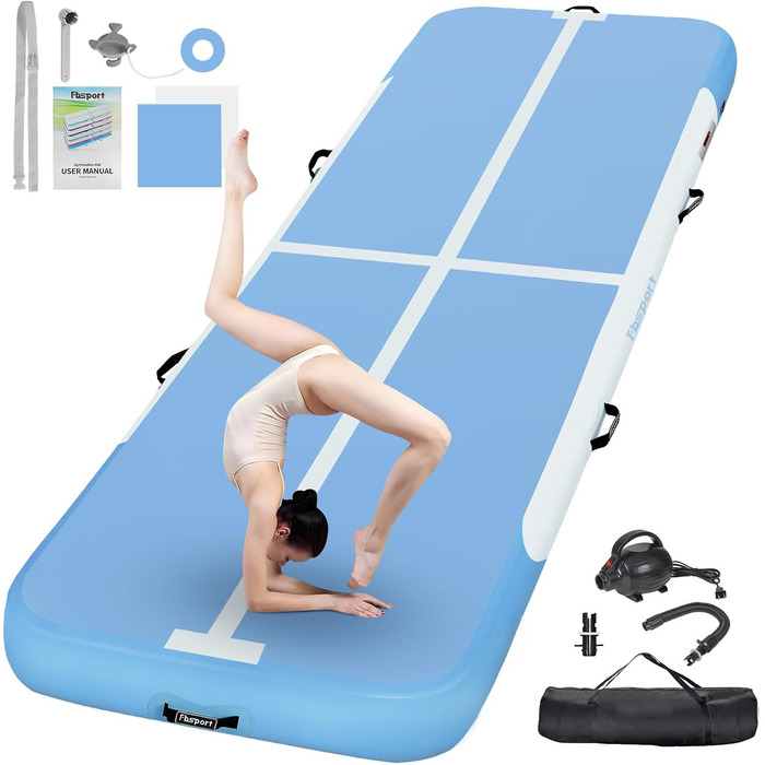 Гімнастичний надувний мат FBSPORT Airtrack, товщина 10/20 см, довжина 2-6 м, з насосом і сумкою, для дому, йоги, тренувань, фітнесу, вулиці