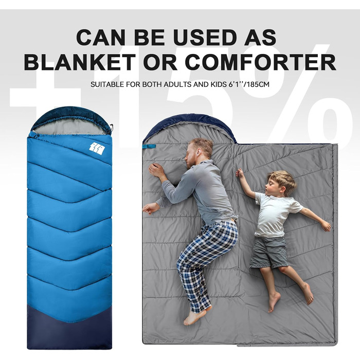 Спальний мішок для дорослих на холодну погоду, вологостійкий, легкий, блакитний (1,8 кг)