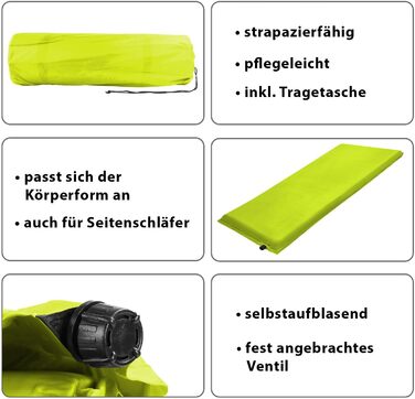 ALPIDEX Каремат для кемпінгу самонадувний, 200x66x6 см, Lime (2.5-10 см товщина)