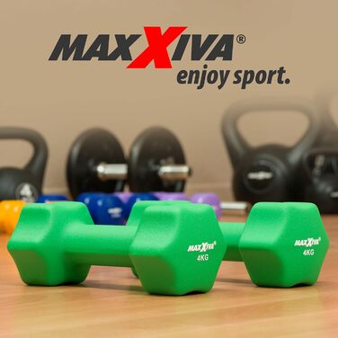 Гантелі MAXXIVA неопрелові 2 x 4 кг для фітнесу та силових тренувань, набір для дому та спортзалу